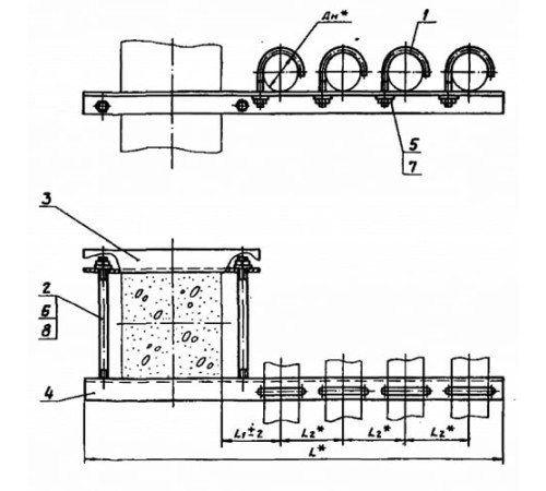 Крепления четырёх трубопроводов к ж/б колоннам в Бобруйске
