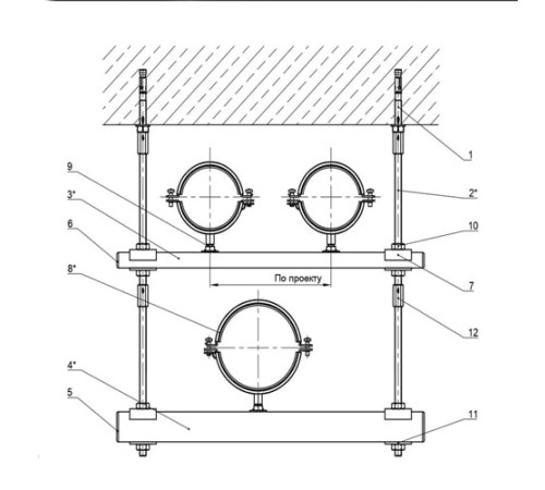 Крепления трех трубопроводов к перекрытию в Бобруйске