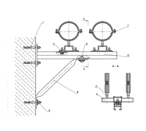 Крепления двух трубопроводов к стене в Бобруйске